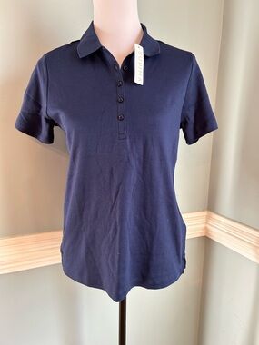 Lands' End Navy Short-Sleeve Button Polo